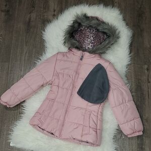 Pink Kids Puffer Jacket and Hat with Faux Fur Hood Size 6X